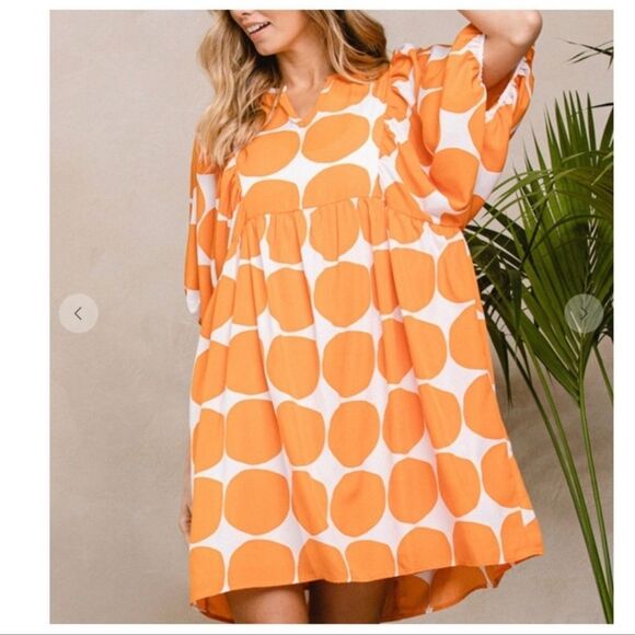 🔥 “Martine” large orange polkadot short sleeve swing dress - Picture 4 of 6